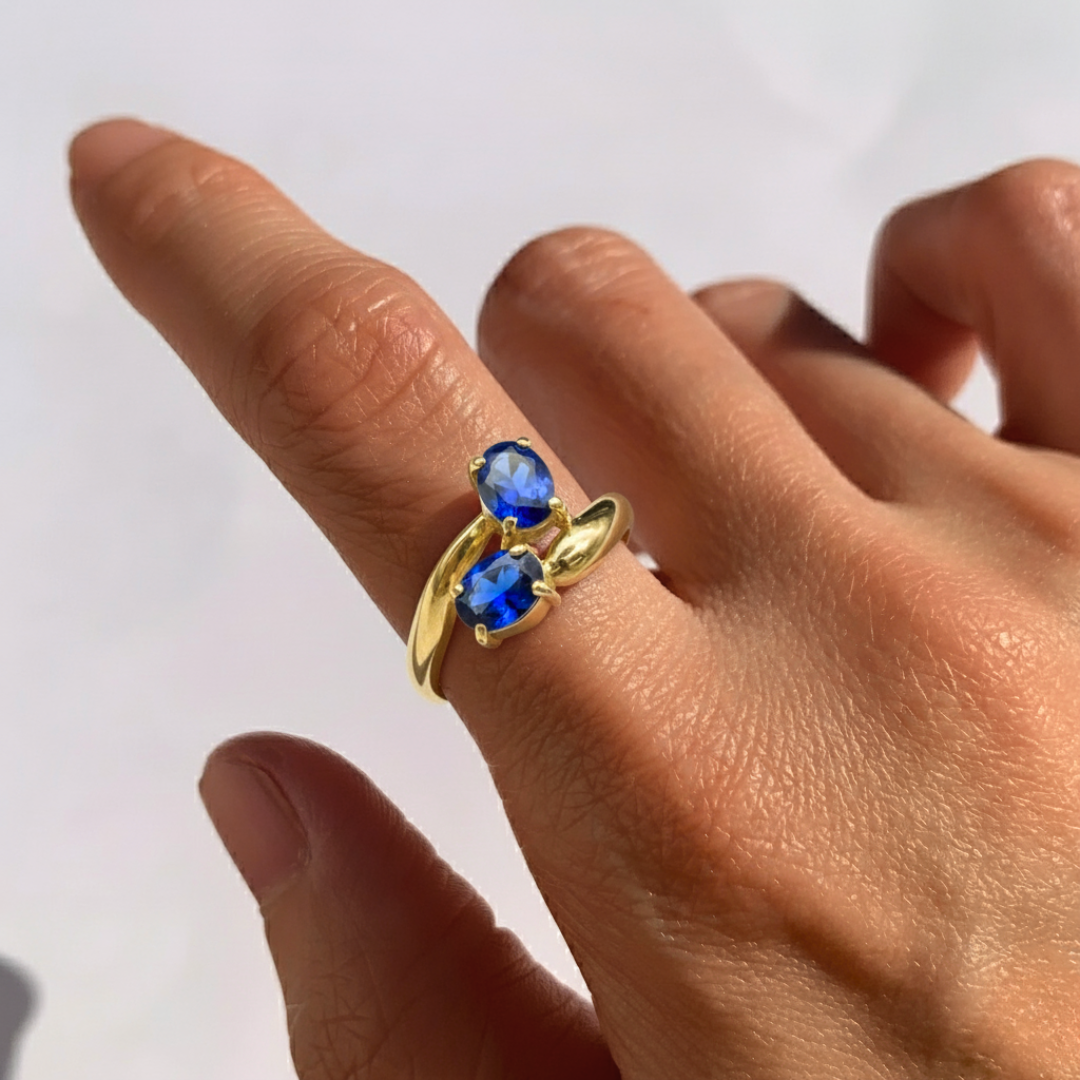 Sapphire Ring in 18k Gold Vermeil features a Baguette Blue Sapphire, symbolizing sincerity and faithfulness, perfect for gifts.
