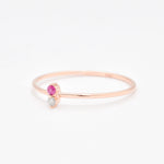 Dainty Solid Rose Gold Ring set with Natural Diamond, and Real Ruby, in 14 Solid Rose Gold