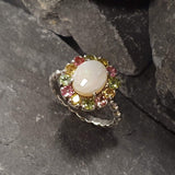 Precious Opal Ring, Natural Opal, Victorian Ring, October Birthstone Ring, White Oval Ring, Tourmaline Ring, Vintage Ring, Solid Silver Ring