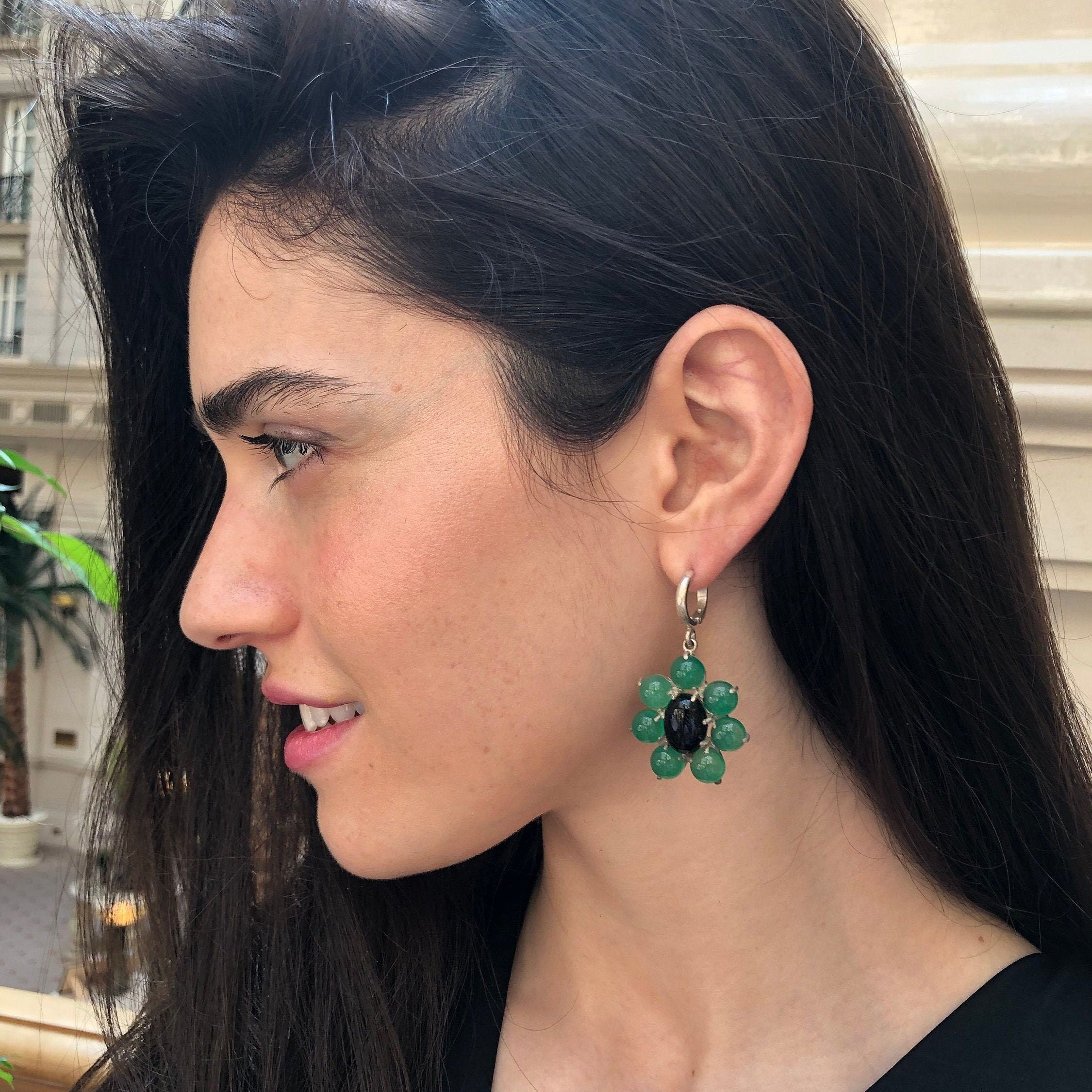 Created Emerald Earrings in 925 Sterling Silver, featuring round green emeralds, perfect for May birthdays and special occasions.