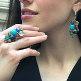 Multistone Boho Ring, Amazonite Ring, Statement Ring, Heavy Ring, Colorful Ring, Amber Ring, Solid Silver Ring, Bubble Ring, Sodalite