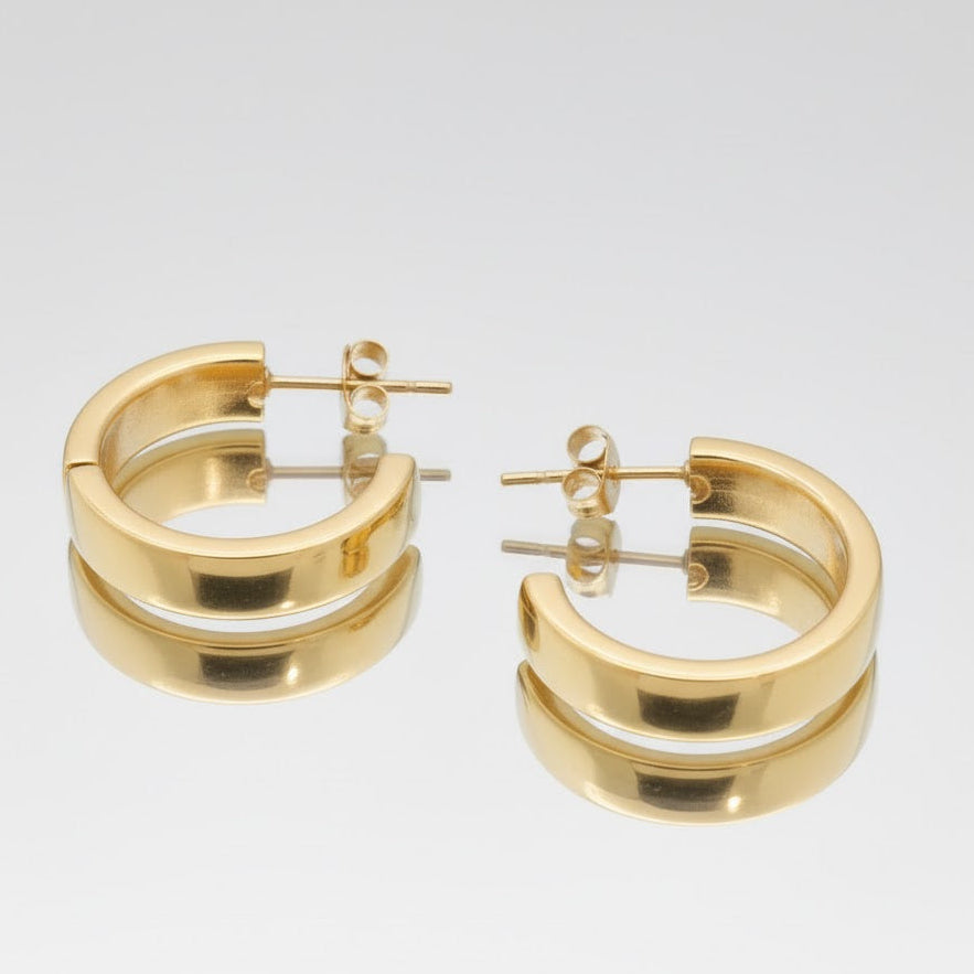 Thick Hoop Earrings - Wide Gold Half Hoops Earrings, Simple Gold