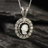 Victorian Cameo Necklace - Lady Antique Pendant - Roman Silver Necklace