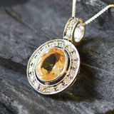 Gold Citrine Pendant - Natural Citrine Necklace - Yellow Victorian Pendant