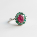 Natural Ruby Ring made in 925 Sterling Silver with Oval Natural Red Ruby in Halo setting, July Birthstone gift idea, symbolizes nobility, purity, and passion, ideal for everyday wear and perfect for birthday gifting and special occasions.