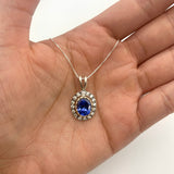 Oval Tanzanite Pendant, Vintage Blue Necklace, Silver Tanzanite Necklace