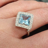 Vintage Blue Topaz Ring - Blue Gemstone Square Ring - December Birthstone Ring