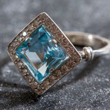 Vintage Blue Topaz Ring - Blue Gemstone Square Ring - December Birthstone Ring