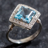 Vintage Blue Topaz Ring - Blue Gemstone Square Ring - December Birthstone Ring