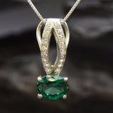 Created Emerald Pendant made in 925 Sterling Silver with Oval Created Green Emerald in Solitaire with Accents setting, May Birthstone gift idea, symbolizes, ideal for everyday wear and perfect for birthday gifting and special occasions.