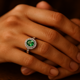 Created Emerald Ring in 925 Sterling Silver, Oval Green Emerald, May Birthstone, perfect for birthdays and special occasions.