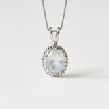 Natural Moonstone Pendant made in 925 Sterling Silver with Oval Natural Rainbow Moonstone in Solitaire setting, June Birthstone gift idea, symbolizes hope, healing, and protection, ideal for everyday wear and perfect for birthday gifting and special occasions.