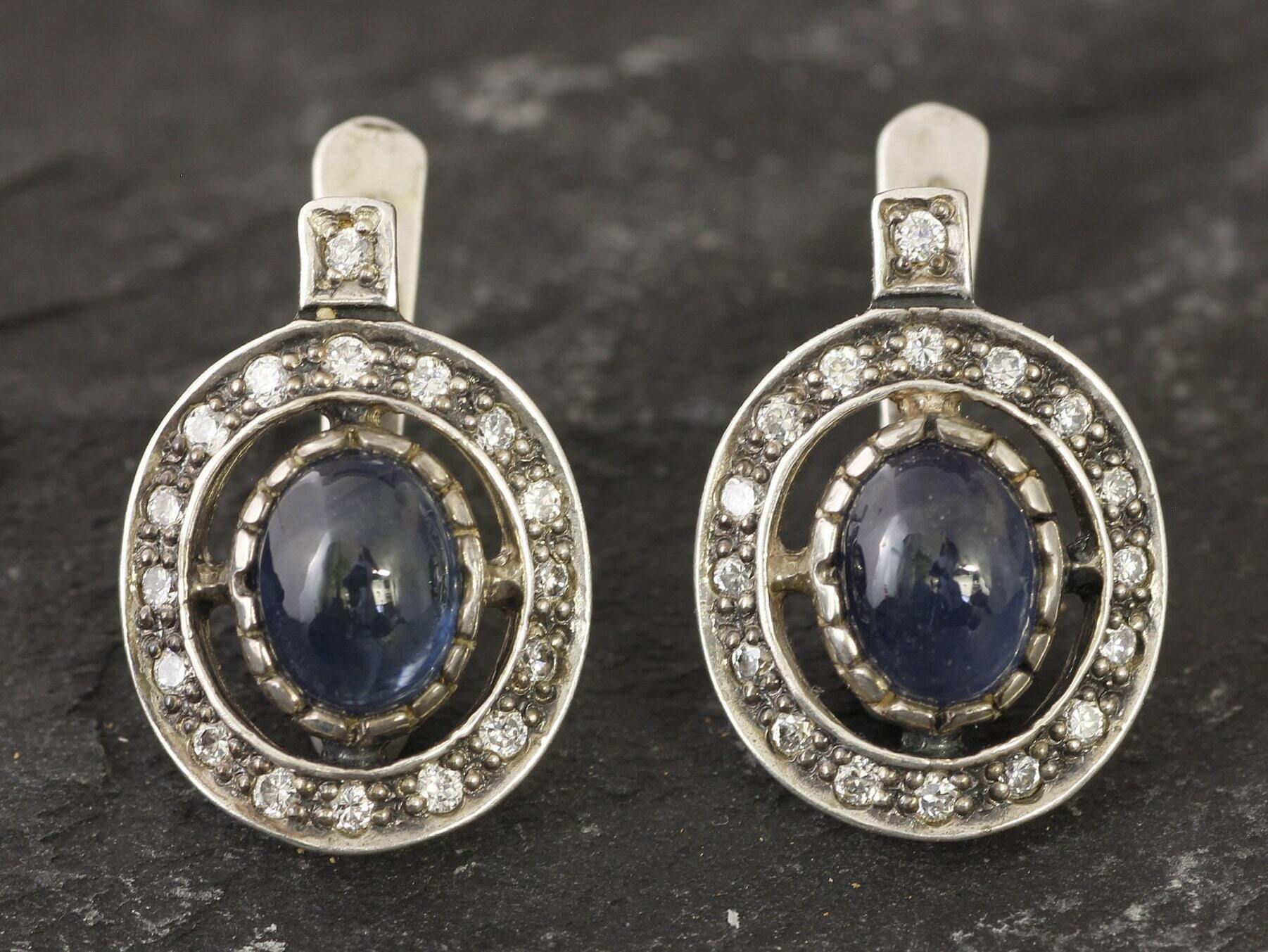 Vintage Sapphire Earrings - Natural Sapphire Earrings, September Birthstone Earrings made in 925 Sterling Silver. Ideal for everyday wear and perfect for birthday gifting and special occasions.