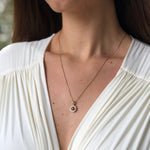 Elegant 18k Gold Vermeil Natural Sapphire Pendant with Halo setting; perfect September birthday gift symbolizing sincerity and faithfulness.