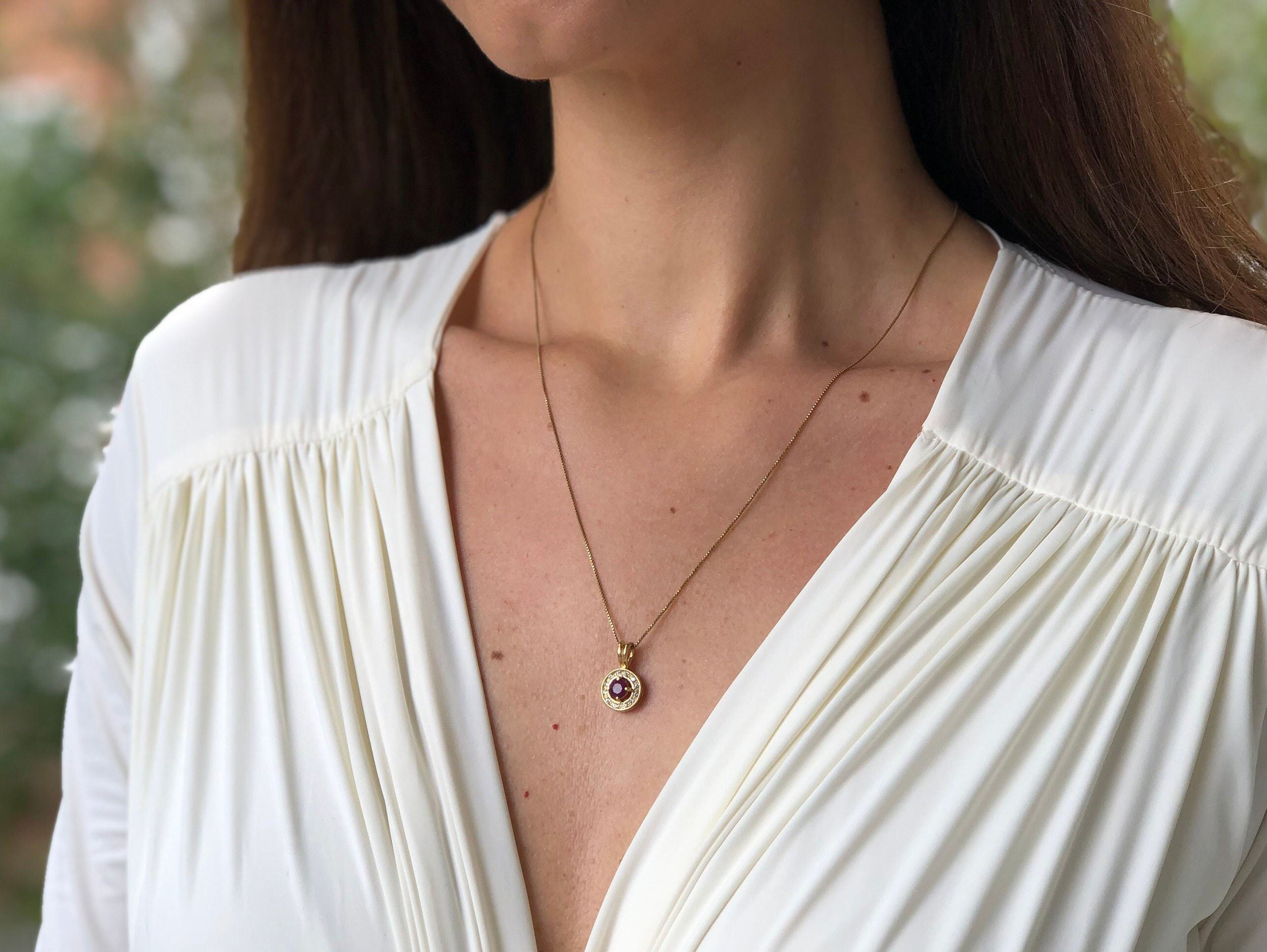 Elegant 18k Gold Vermeil Natural Sapphire Pendant with Halo setting; perfect September birthday gift symbolizing sincerity and faithfulness.