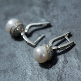 White Pearl Earrings - Pearl Vintage Earrings - Long Pearl Ring
