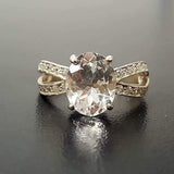 White Topaz Ring - Split Pave Band - Topaz Vintage Ring