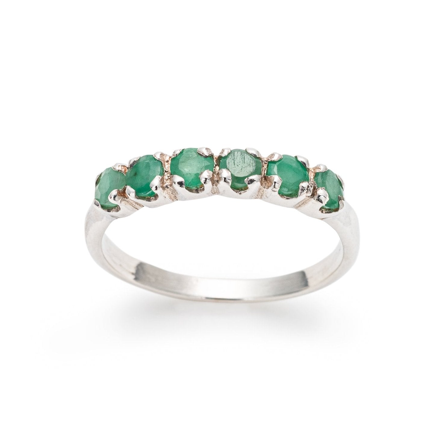 Natural Raw 5-Stone Emerald Band Ring 14K White Gold over Sterling Silver Vintage Estate May Birthstone Size popular 6