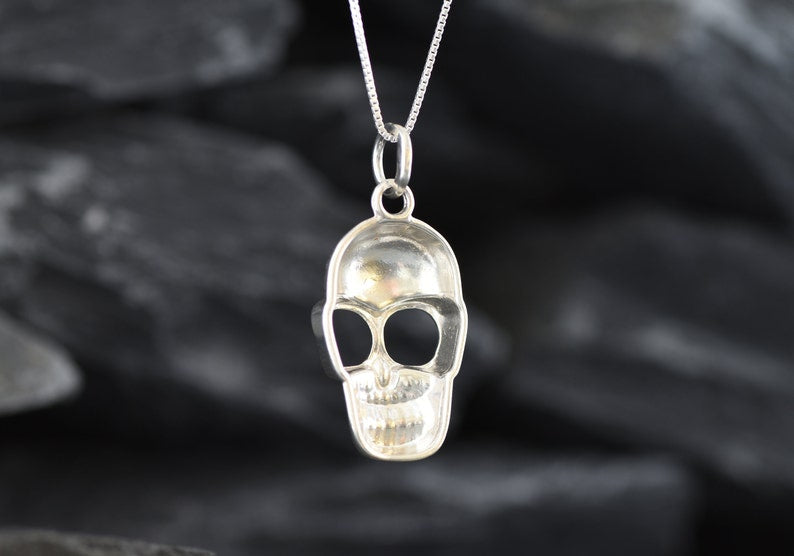 Silver Skull Pendant, Skull Necklace, Large Skull Pendant, Solid Silver Pendant, Los Muertos Pendant, Sugar Skull Pendant, Sterling Silver