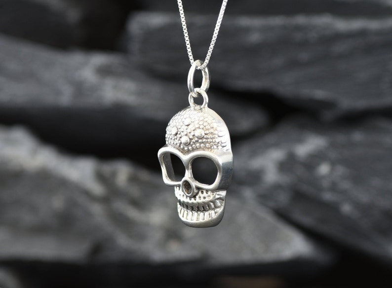Silver Skull Pendant, Vintage Skull Necklace, Statement Skull Pendant, Solid Silver Pendant, Artistic Silver Pendant, 925 Sterling Silver