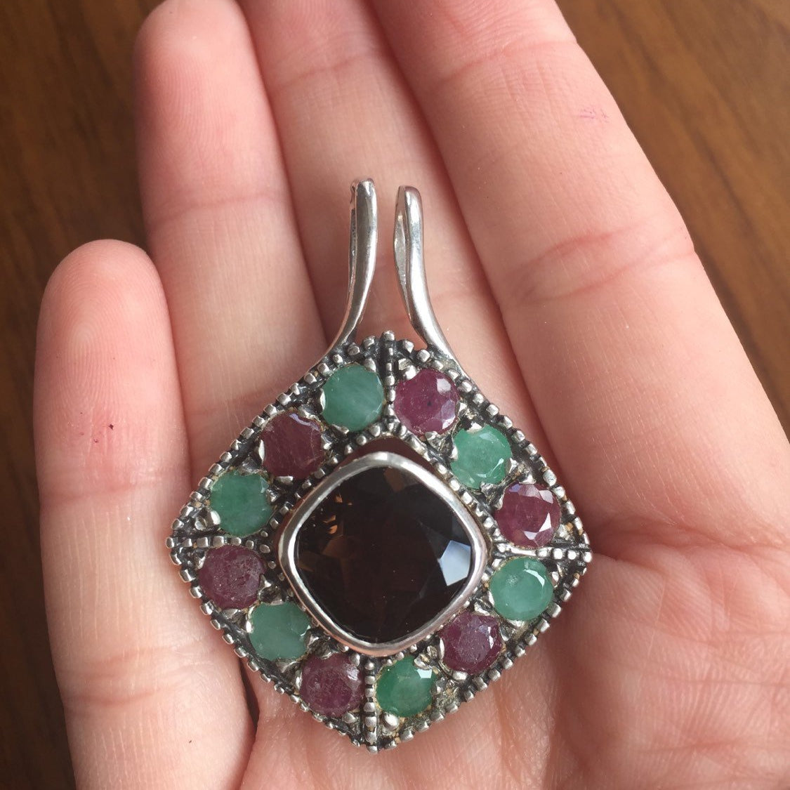 Vintage Emerald Pendant, Vintage Ruby Pendant, Smoky Topaz Pendant, Birthstones Pendant, Emerald Jewelry, Antique Pendant