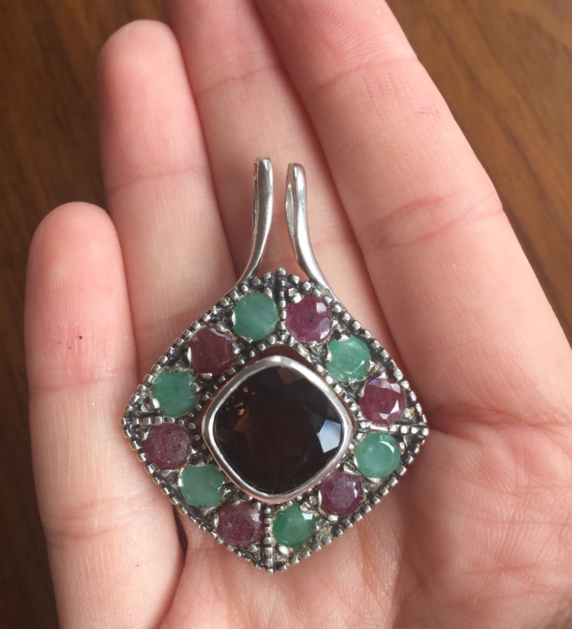 Vintage Emerald Pendant, Vintage Ruby Pendant, Smoky Topaz Pendant, Birthstones Pendant, Emerald Jewelry, Antique Pendant