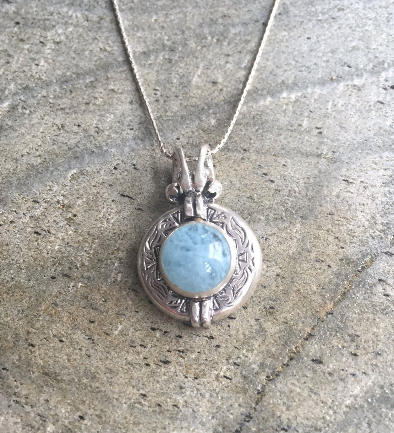 Aquamarine Pendant, Egyptian Jewelry, Natural Aquamarine, March Birthstone, Ancient Egypt Jewelry, Silver Pendant, Solid Silver, Pure Silver