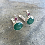 Emerald Earrings, Created Emerald, Green Emerald Earrings, Garnet Earrings, Unique Earrings, Vintage Earrings, Solid Silver, Silver Earrings