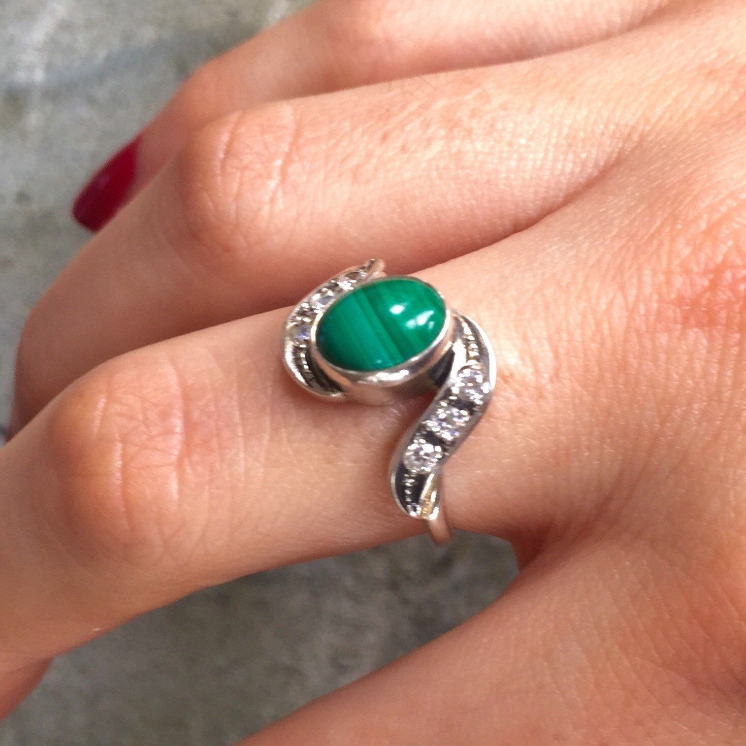 Malachite Ring, Vintage Ring, Green Ring, Green Stone Ring, Natural Gem, Antique Ring, Solid Silver Ring, Silver Ring, Pure Silver