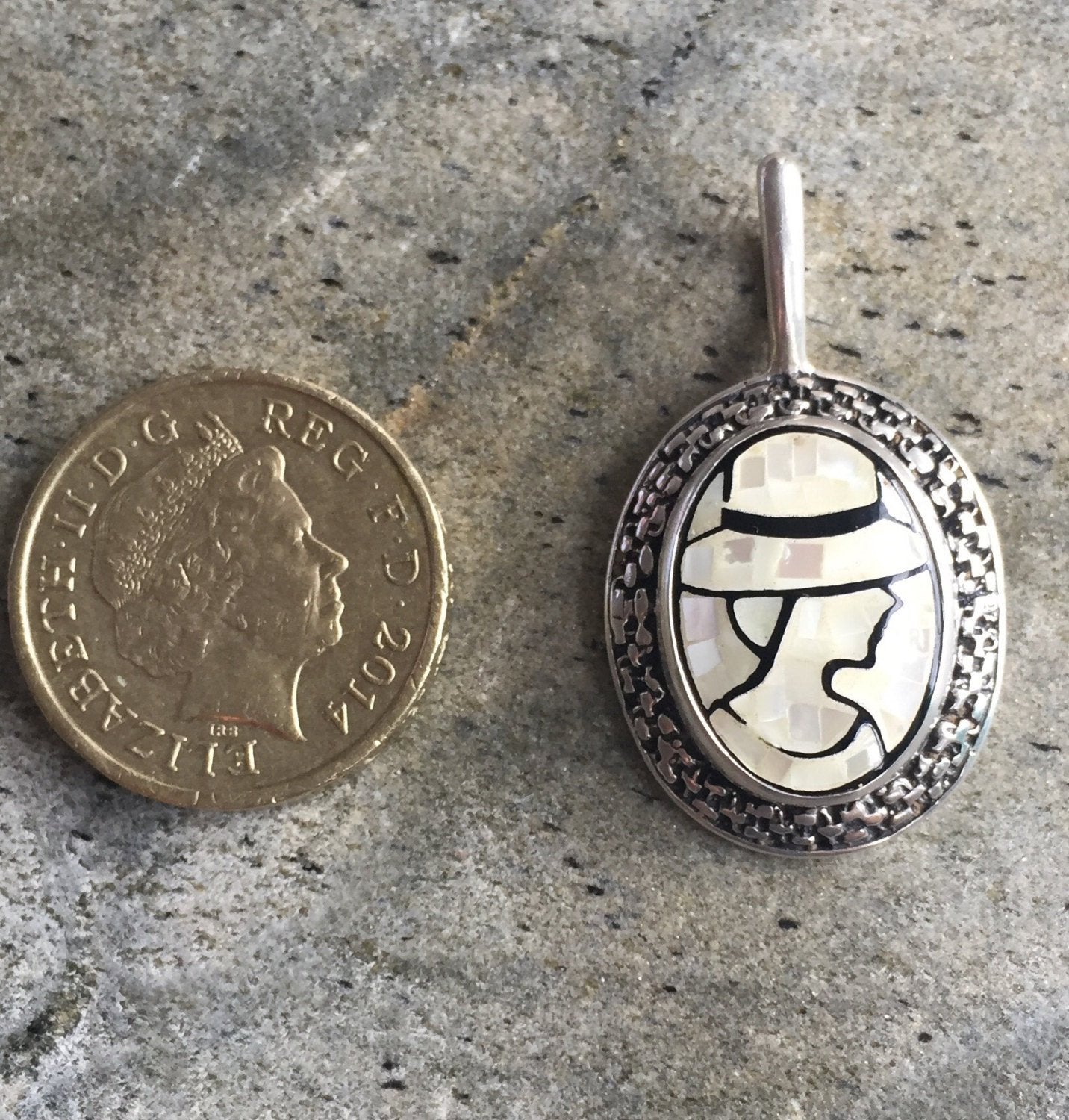 Mosaic Pendant, Cameo Pendant, Lady Pendant, Victorian Pendant, Vintage Pendant, Roman Pendant, Carved Pendant, Silver Pendant, Solid Silver
