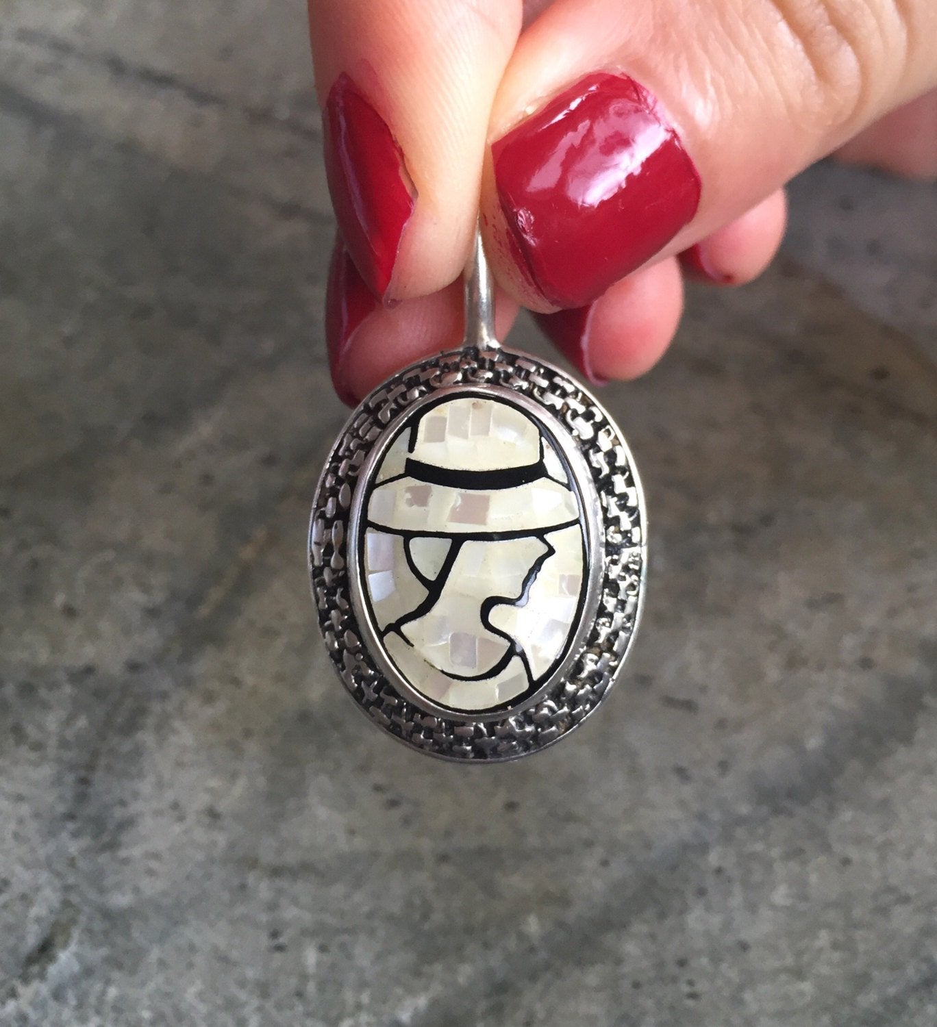 Mosaic Pendant, Cameo Pendant, Lady Pendant, Victorian Pendant, Vintage Pendant, Roman Pendant, Carved Pendant, Silver Pendant, Solid Silver