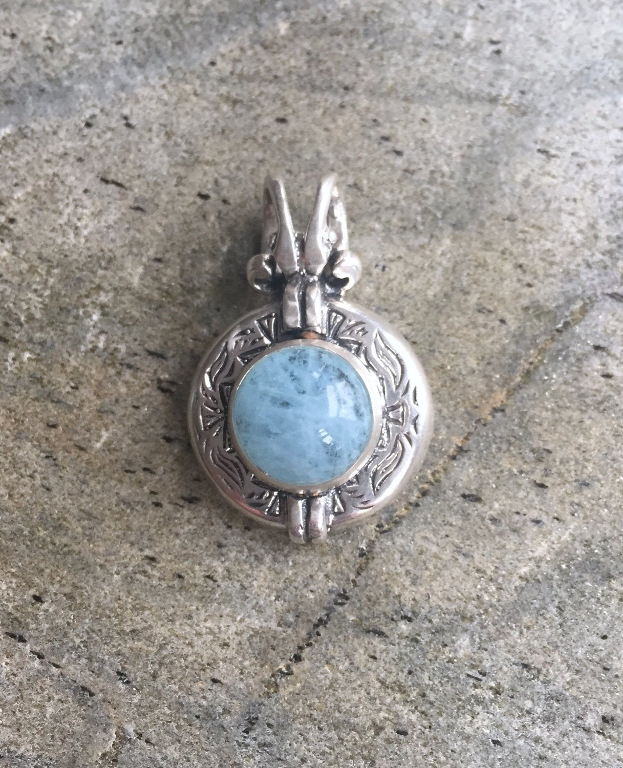 Aquamarine Pendant, Egyptian Jewelry, Natural Aquamarine, March Birthstone, Ancient Egypt Jewelry, Silver Pendant, Solid Silver, Pure Silver