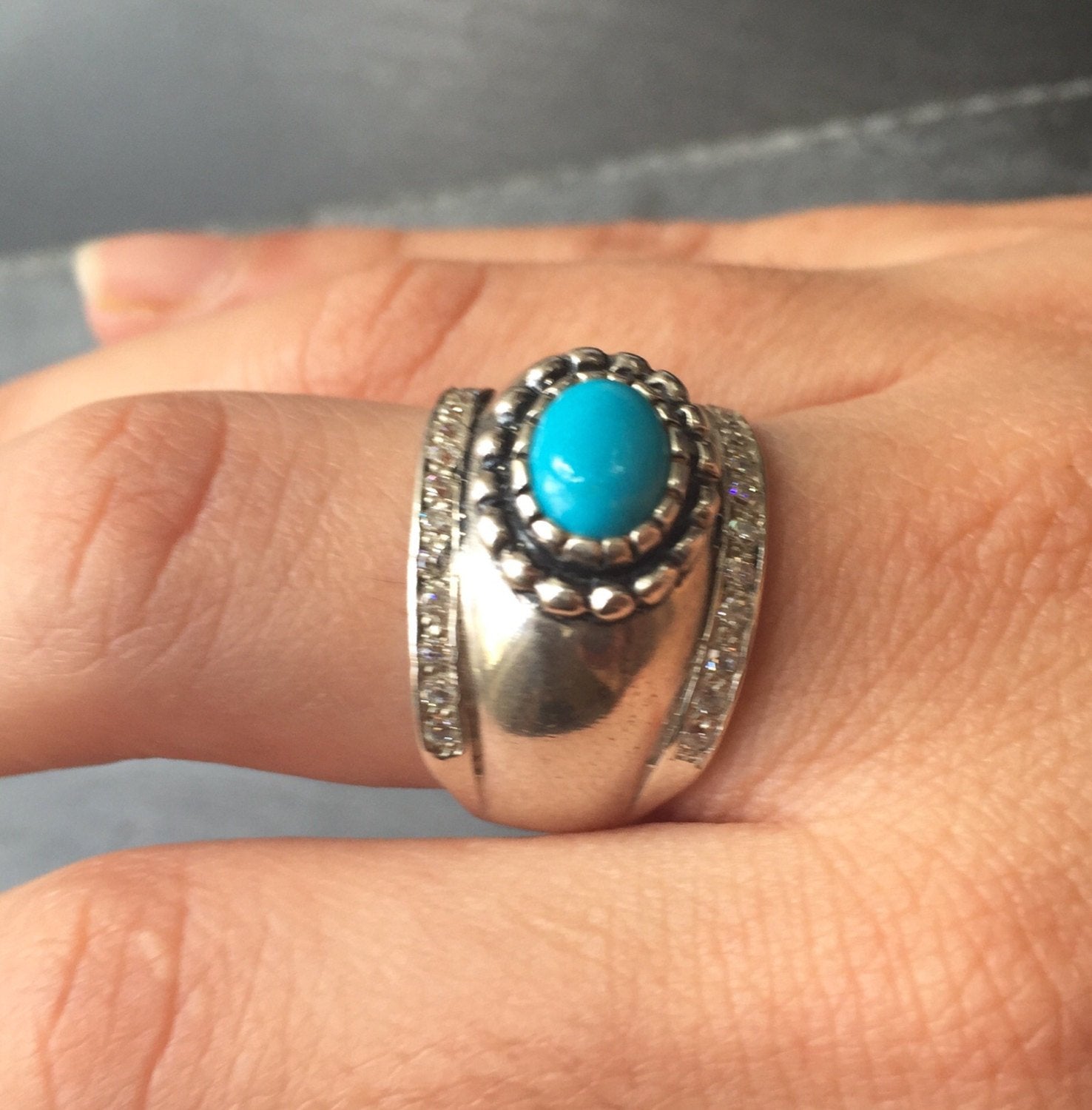 Turquoise Ring, Natural Turquoise, Vintage Ring, Arizona Turquoise, 2 Carats, Bezel Ring, Sleeping Beauty Turquoise, Solid Silver Ring