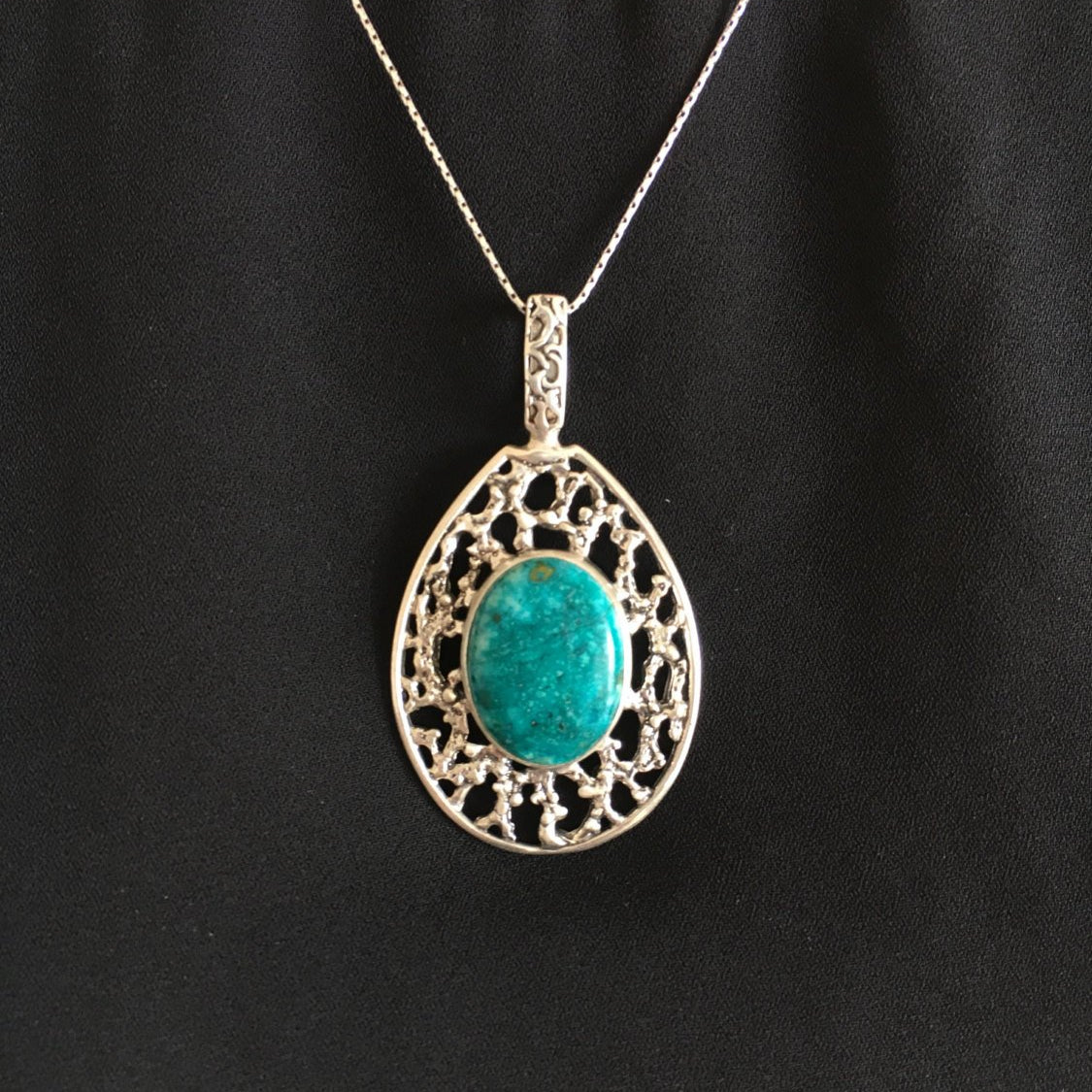 Chrysocolla Pendant, Sagittarius Birthstone, Chrysocolla, Statement Pedant, Unique Pendant, Gemstone Pendant, Solid Silver, Silver Pendant
