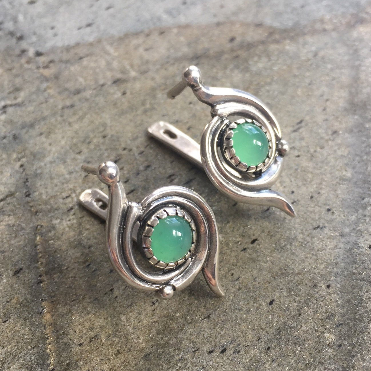 Chrysoprase Earrings, Natural Chrysoprase, Australian Chrysoprase, Vintage Earrings, May Birthstone, Real Chrysoprase, Solid Silver