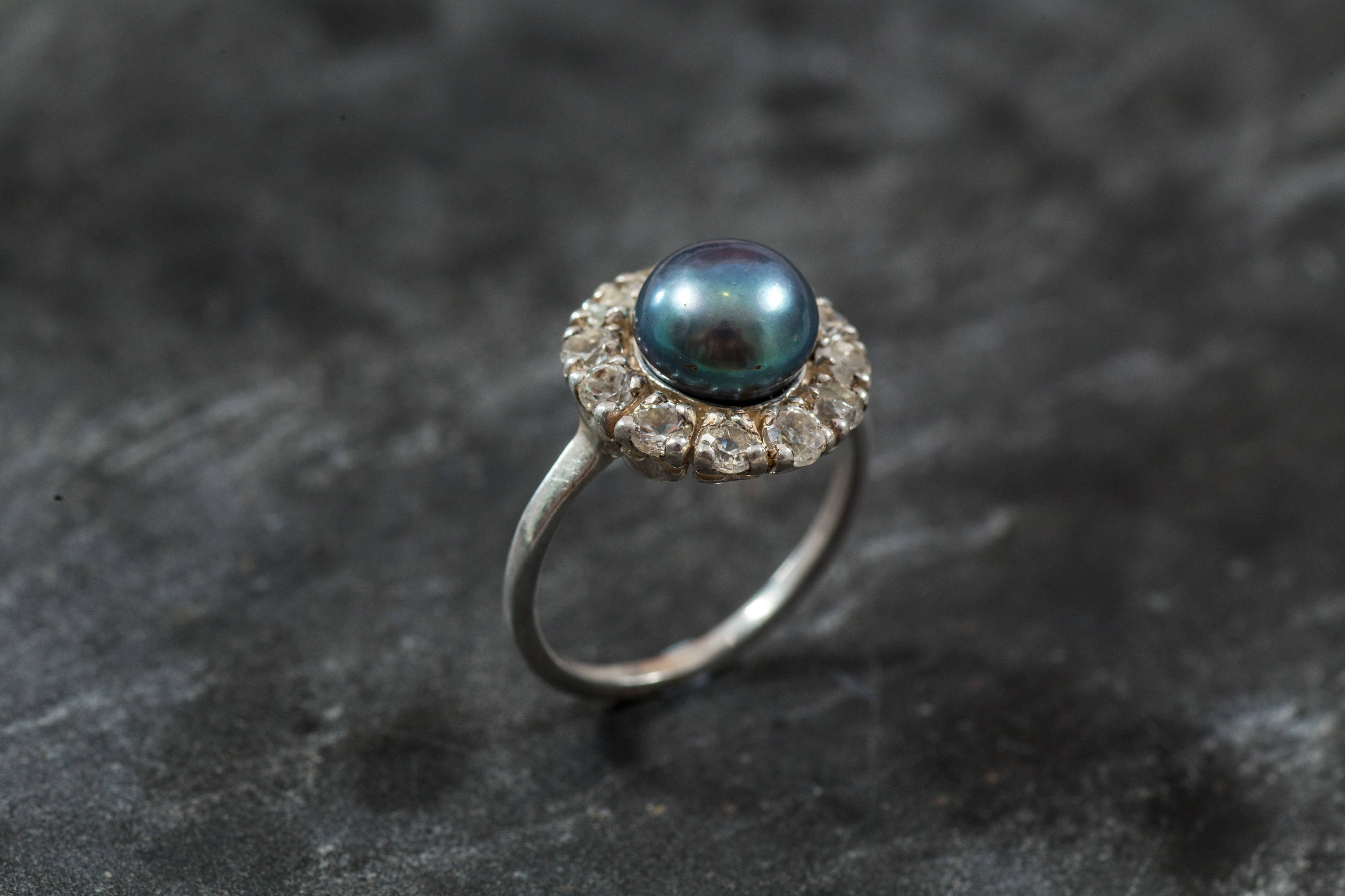 Black Pearl Ring, Natural Pearl Ring, White Topaz Ring, Natural Topaz, June Birthstone, Pearl Ring, Vintage Rings, Silver Pearl Ring, Pearl