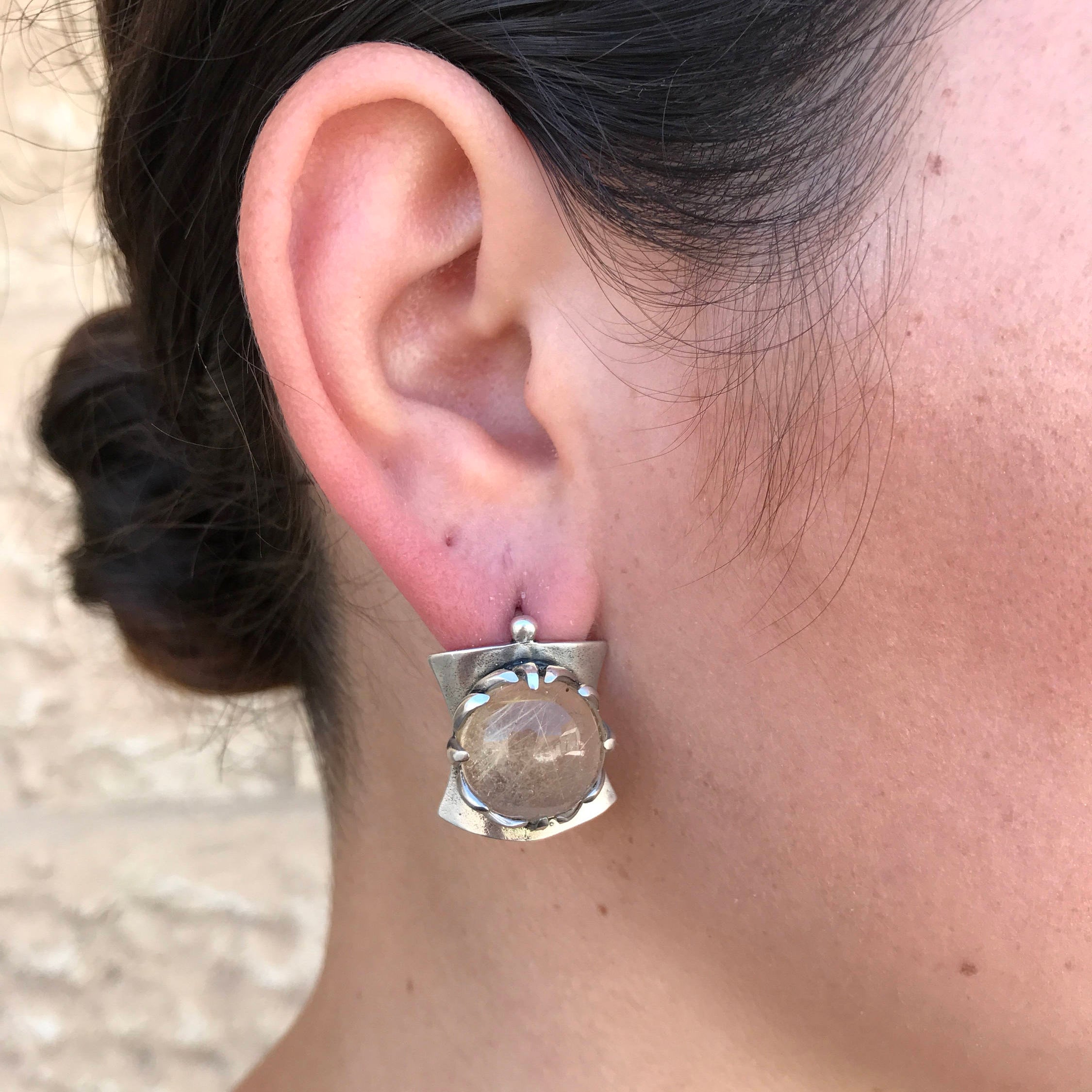 Rutilated Quartz Earrings, Vintage Earrings, Leo Birthstone, Natural Gem, Quartz Earrings, Golden Rutilated, Gold Quartz, Unique Earrings