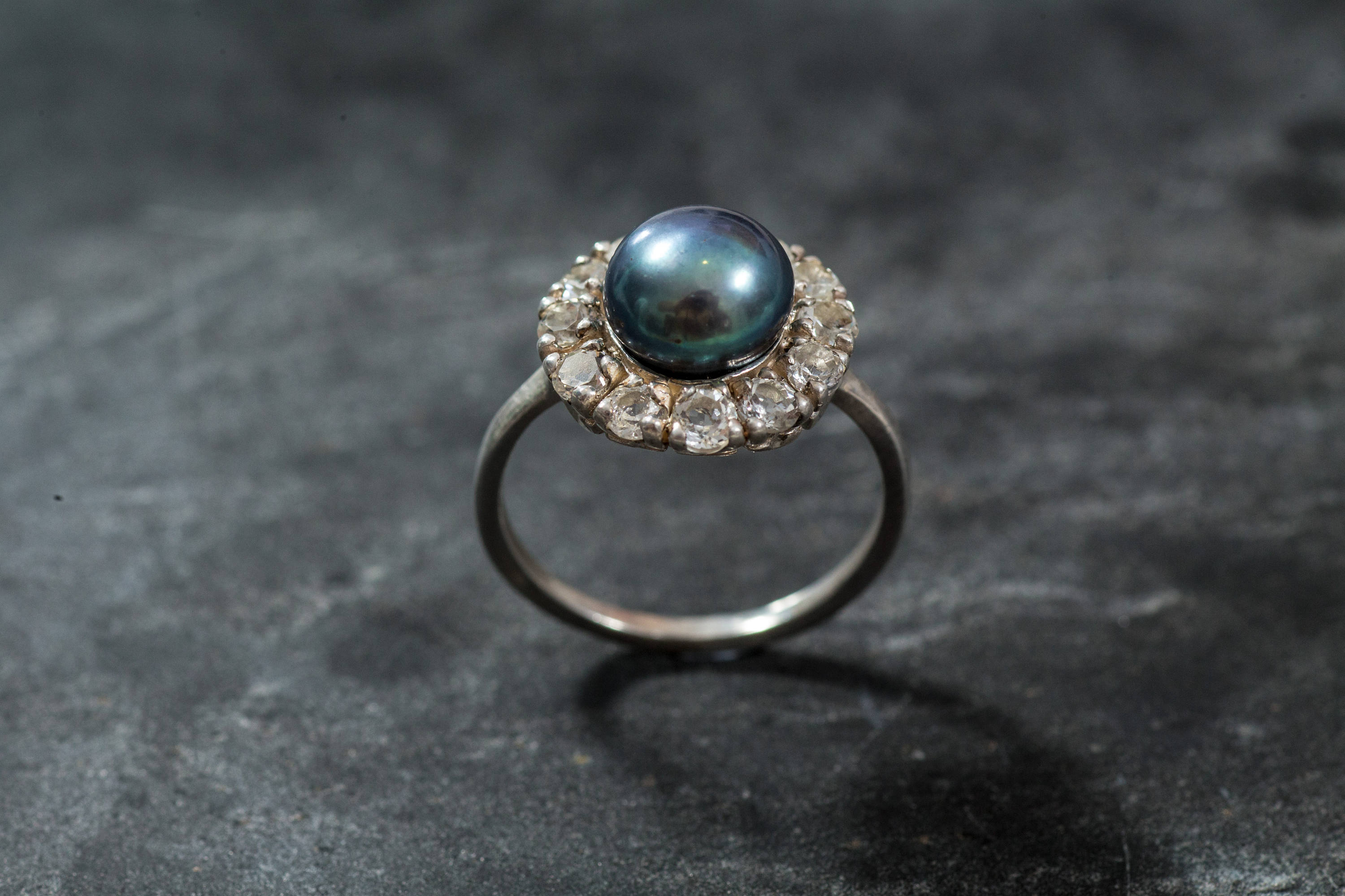 Black Pearl Ring, Natural Pearl Ring, White Topaz Ring, Natural Topaz, June Birthstone, Pearl Ring, Vintage Rings, Silver Pearl Ring, Pearl