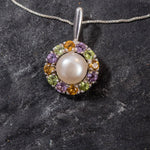 Pearl Pendant, Natural White Pearl, Mothers Birthstone, Topaz Pendant, Amethyst, Citrine, Peridot, Vintage Pendant, Solid Silver Pendant