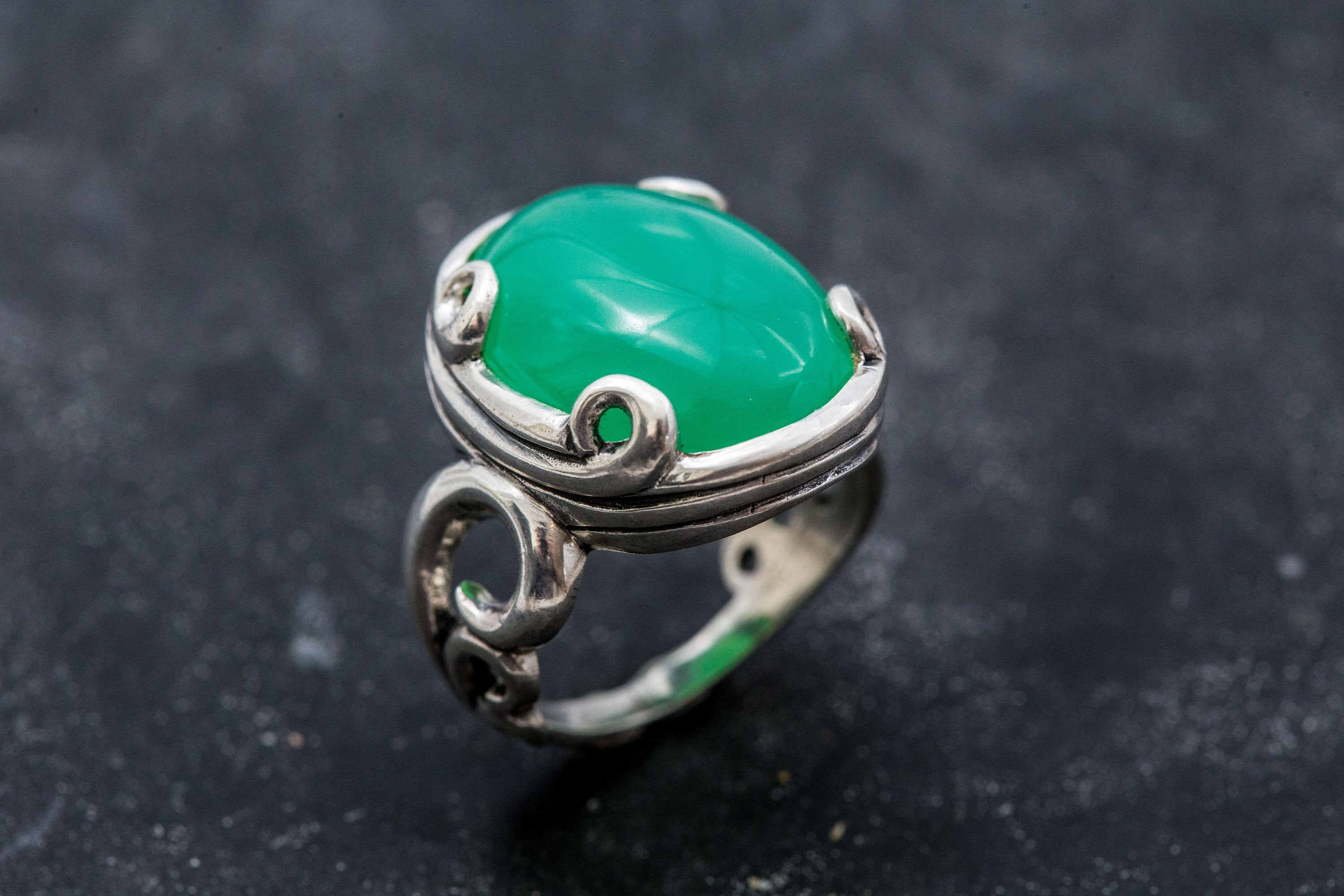 Artistic Green Ring, Chrysoprase Ring, Natural Chrysoprase, May Birthstone, Vintage Rings, Green Chrysoprase, Solid Silver Ring, Chrysoprase
