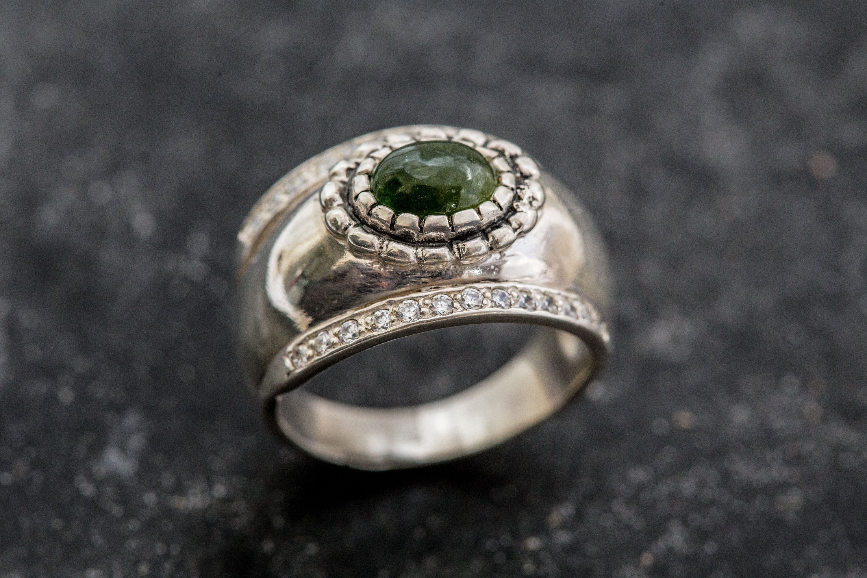 Wide Green Ring, Tourmaline Ring, Natural Tourmaline, Green Tourmaline, October Birthstone, Wide Band Ring, Solid Silver Ring, Tourmaline