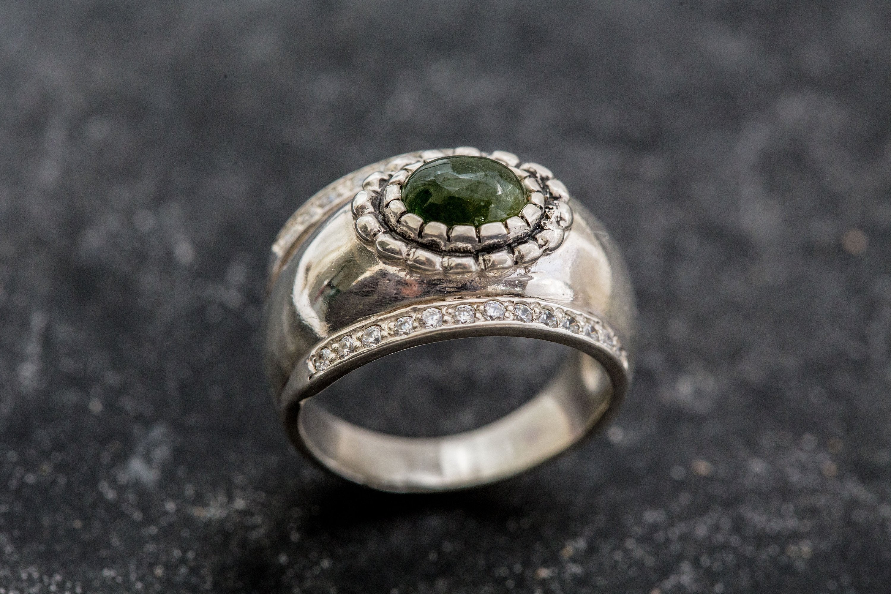 Wide Green Ring, Tourmaline Ring, Natural Tourmaline, Green Tourmaline, October Birthstone, Wide Band Ring, Solid Silver Ring, Tourmaline