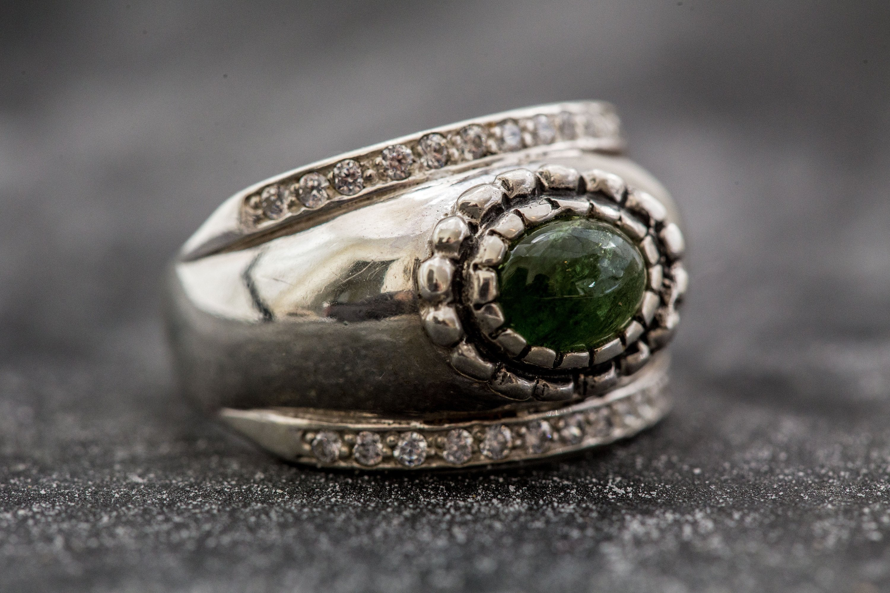 Wide Green Ring, Tourmaline Ring, Natural Tourmaline, Green Tourmaline, October Birthstone, Wide Band Ring, Solid Silver Ring, Tourmaline