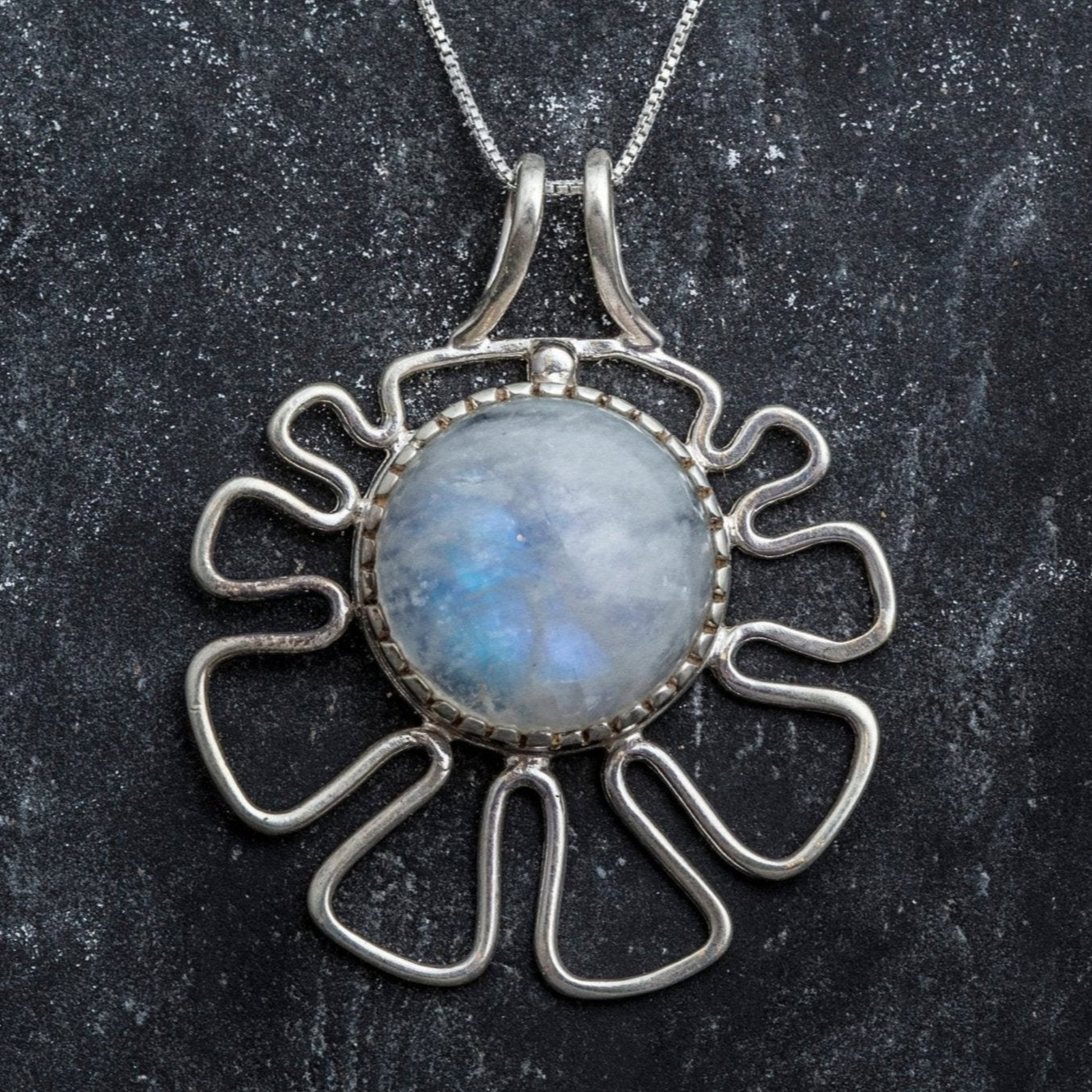 Large Moonstone Pendant, Rainbow Moonstone, Large Moonstone, June Birthstones, June Pendant, Vintage Pendant, Moonstone, 925 Silver Pendant
