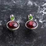 Red Garnet Earrings, Natural Garnet, Chrome Diopside, Unique Earrings, January Birthstone, Anniversary Earrings, Silver Earrings, Garnet