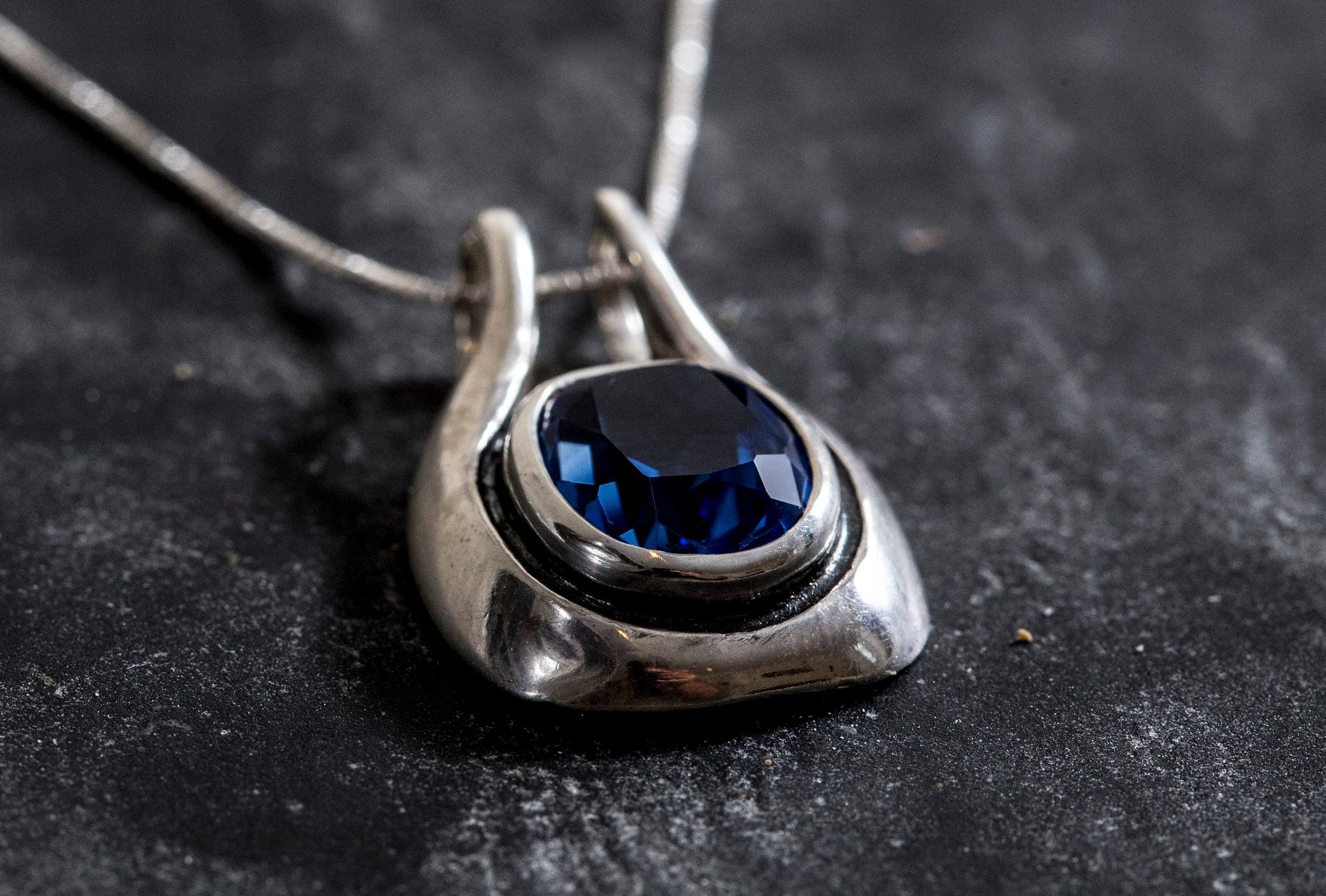 Blue Sapphire Pendant, Created Sapphire, Vintage Pendant, Sapphire Pendant, Blue Pendant, Artistic Pendant, Solid Silver Pendant, Sapphire