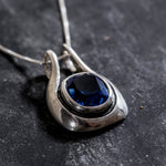 Blue Sapphire Pendant, Created Sapphire, Vintage Pendant, Sapphire Pendant, Blue Pendant, Artistic Pendant, Solid Silver Pendant, Sapphire