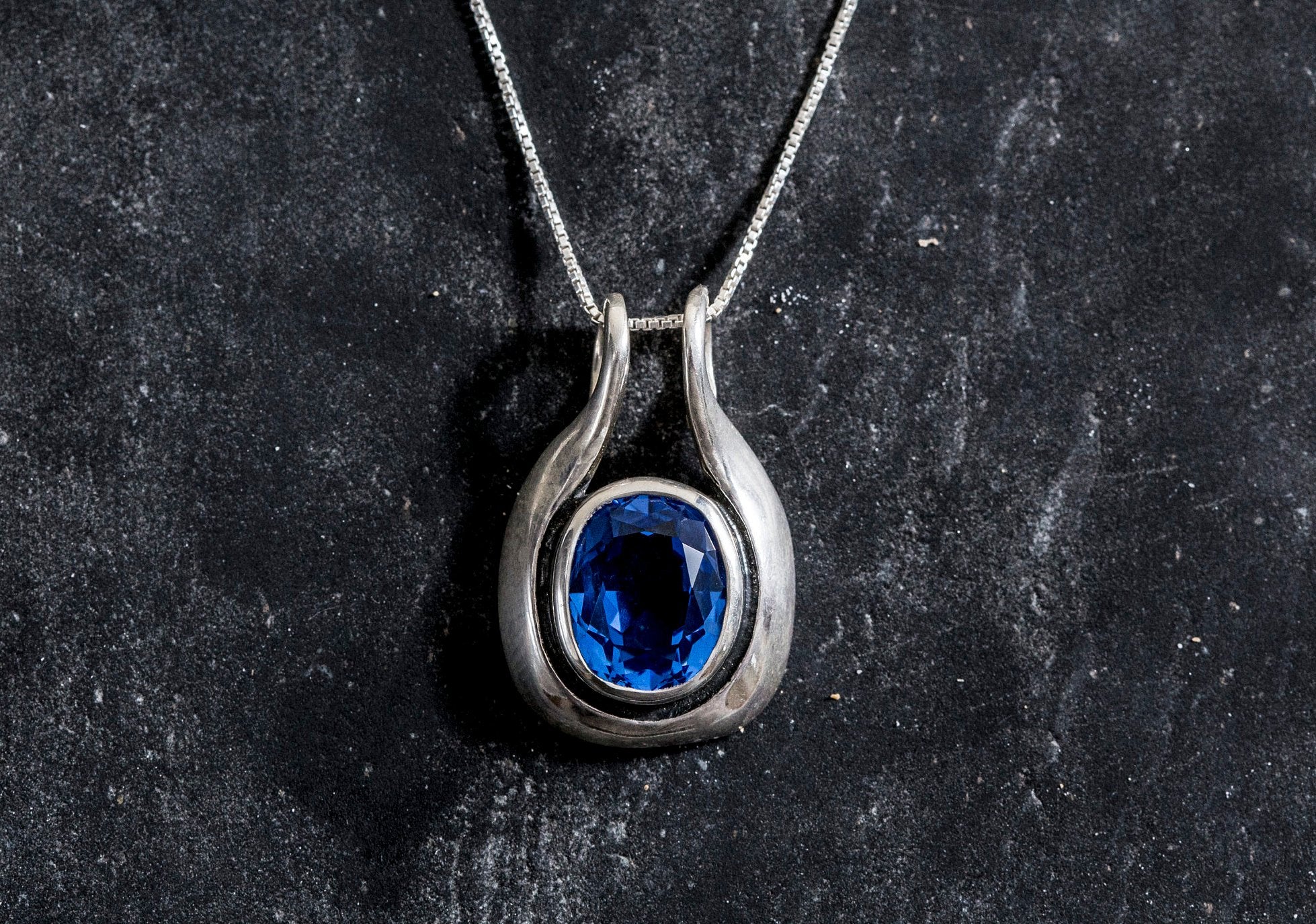 Blue Sapphire Pendant, Created Sapphire, Vintage Pendant, Sapphire Pendant, Blue Pendant, Artistic Pendant, Solid Silver Pendant, Sapphire