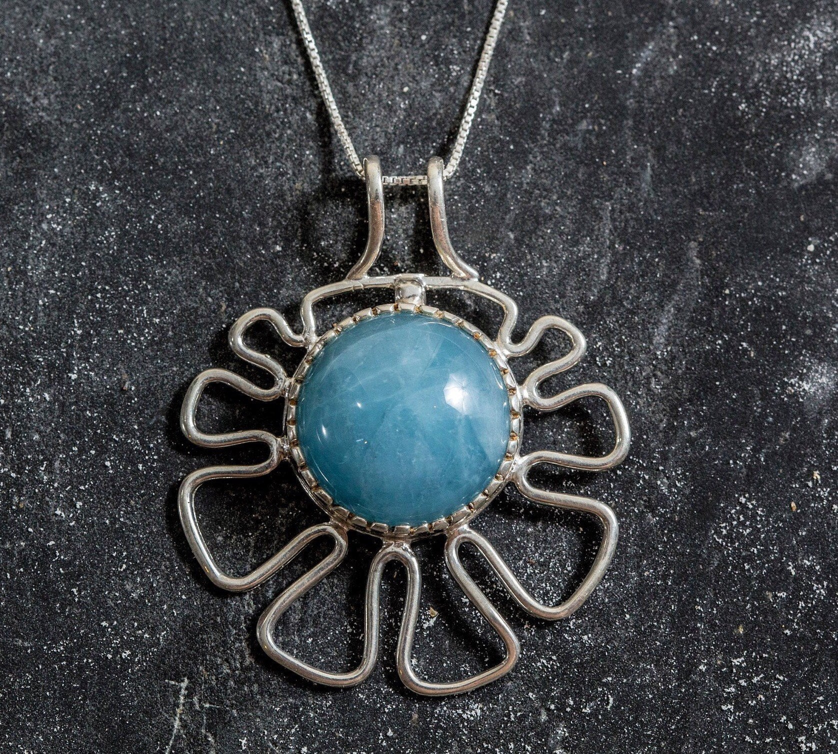 Artistic Blue Pendant, Aquamarine Pendant, Natural Aquamarine, March Birthstone, Vintage Pendant, Blue Pendant, Silver Pendant, Aquamarine