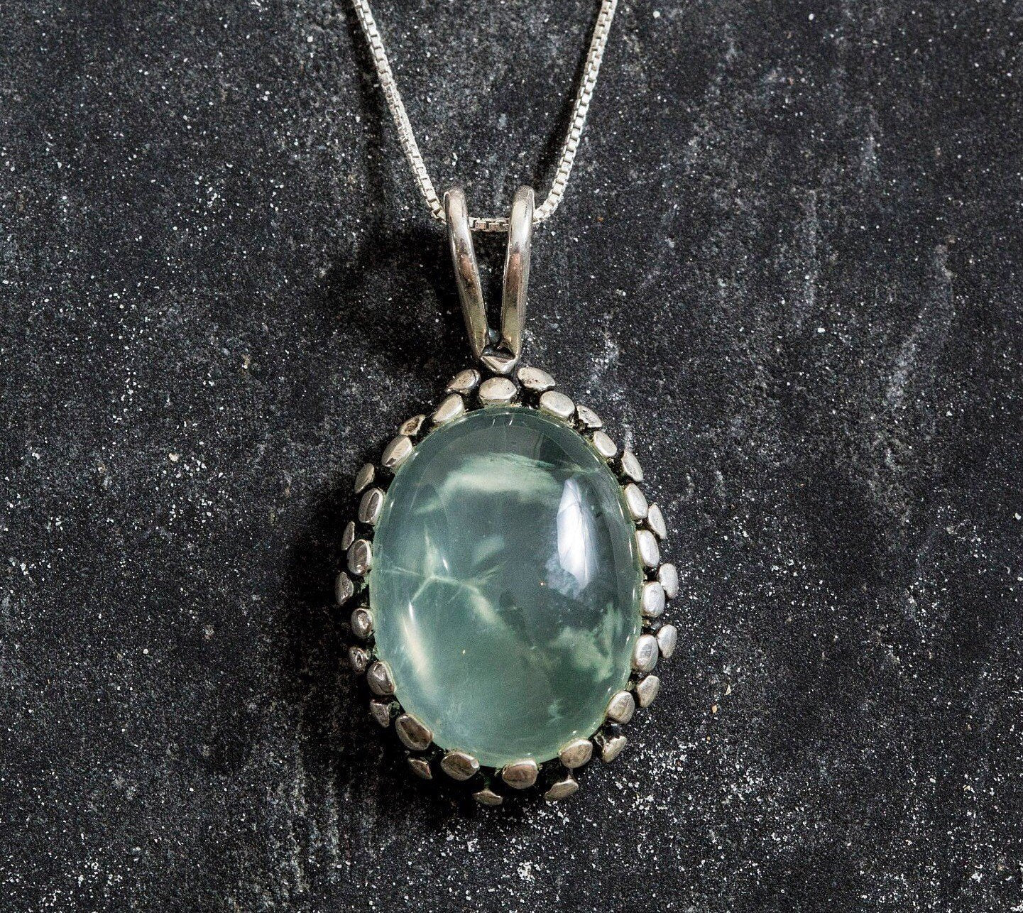 Artistic Pendant, Prehnite Pendant, Natural Prehnite, Unique Pendant, May Birthstone, Green Pendant, Solid Silver Pendant, Prehnite